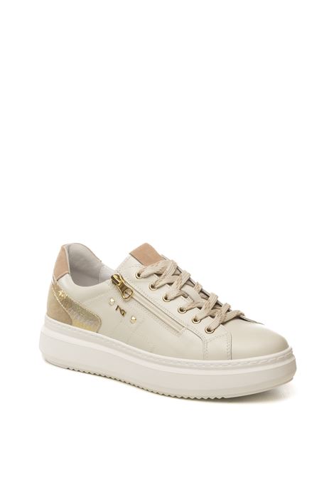 Sneaker pelle bianco/beige/rosa NERO GIARDINI | E615285VELVET-713